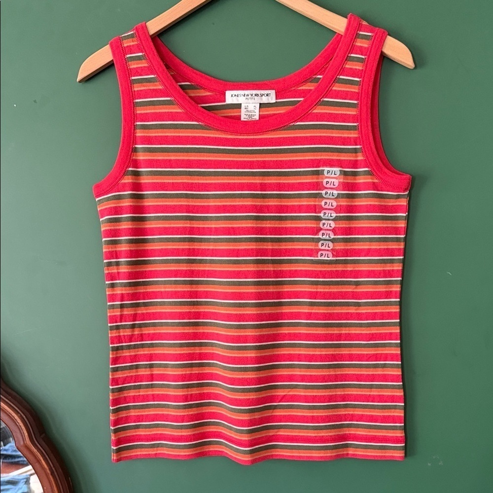 Jones New York Sport Womens LP Orange, Olive & White Striped Tank Summer
